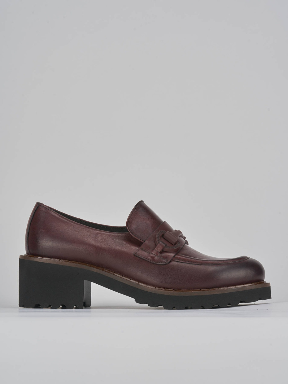 Mocasines tacón 5 cm burdeos cuero