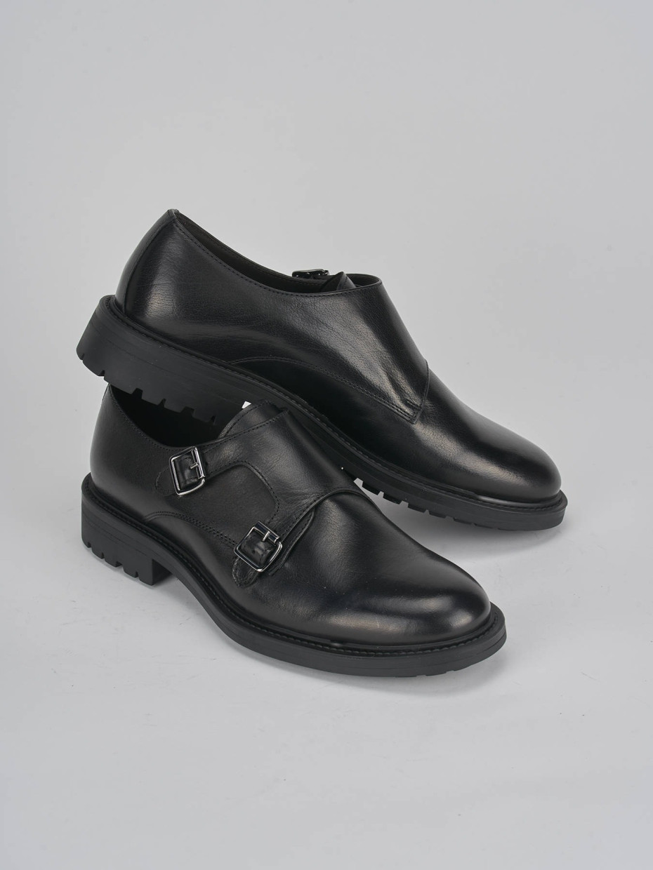 Zapatos de cordones tacón 2 cm negro cuero