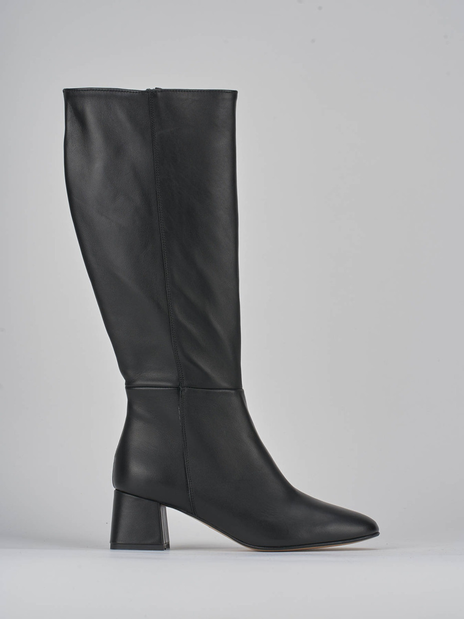 High heel boots heel 6 cm black leather