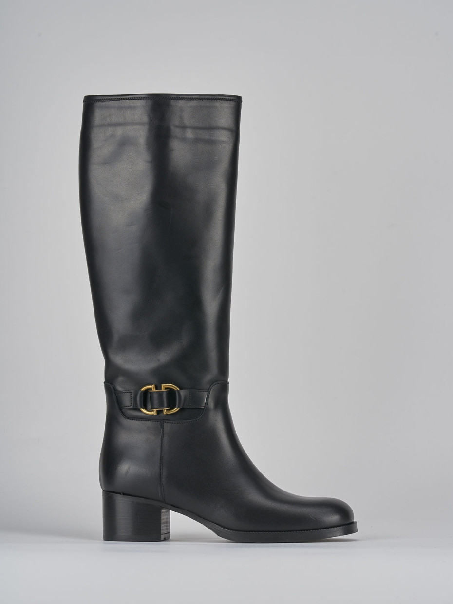 Botas de tacón bajo tacón 4 cm negro cuero