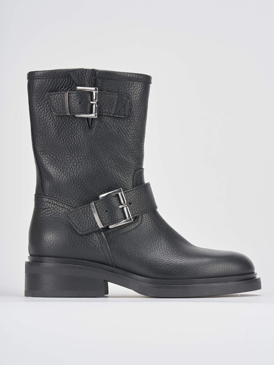 Botines de tacón bajo tacón 2 cm negro cuero