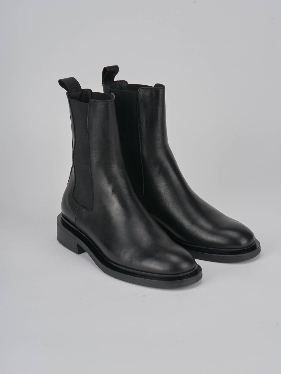 Botines de tacón bajo tacón 2 cm negro cuero