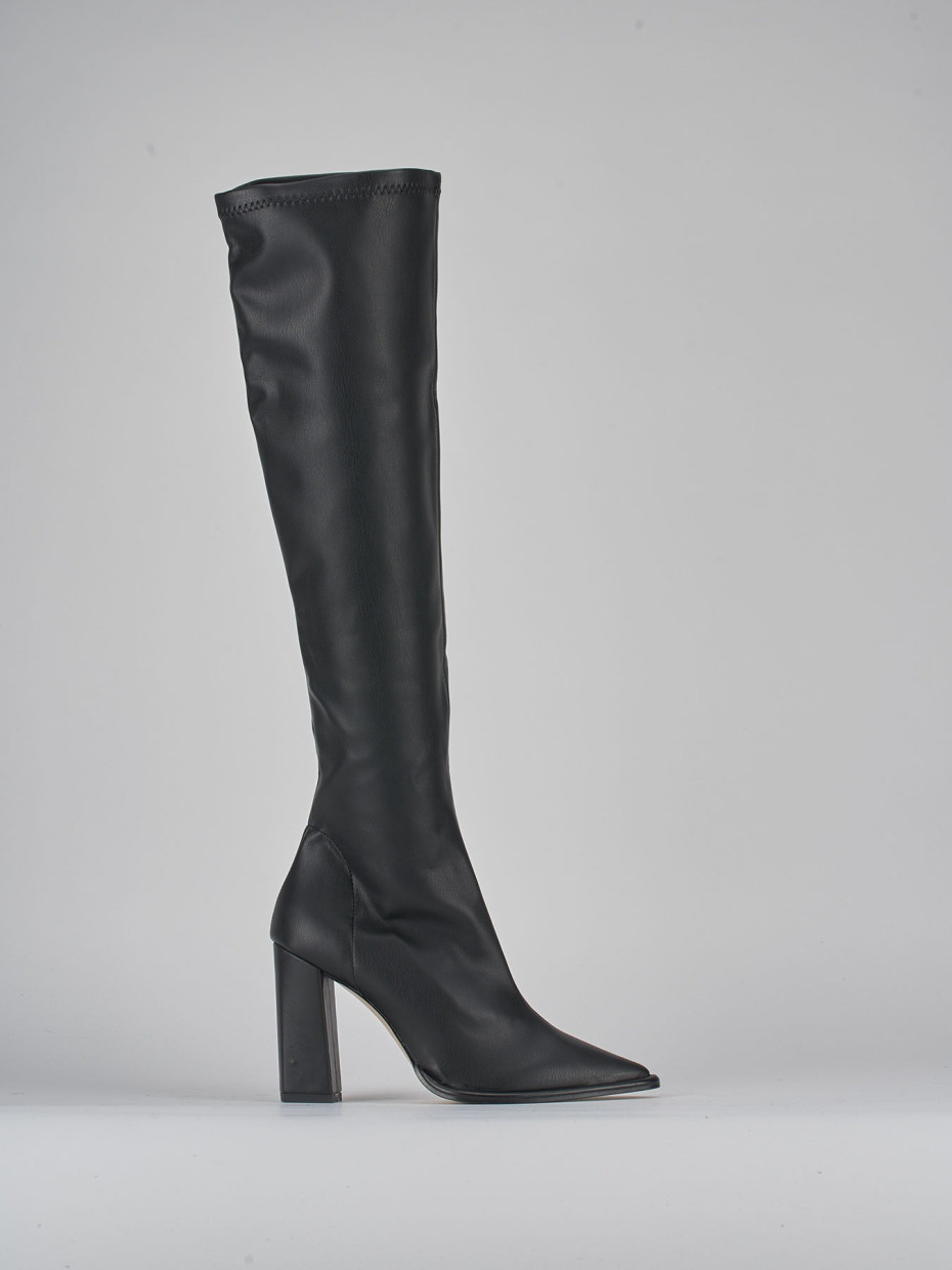 Botas de tacón alto tacón 9 cm negro cuero