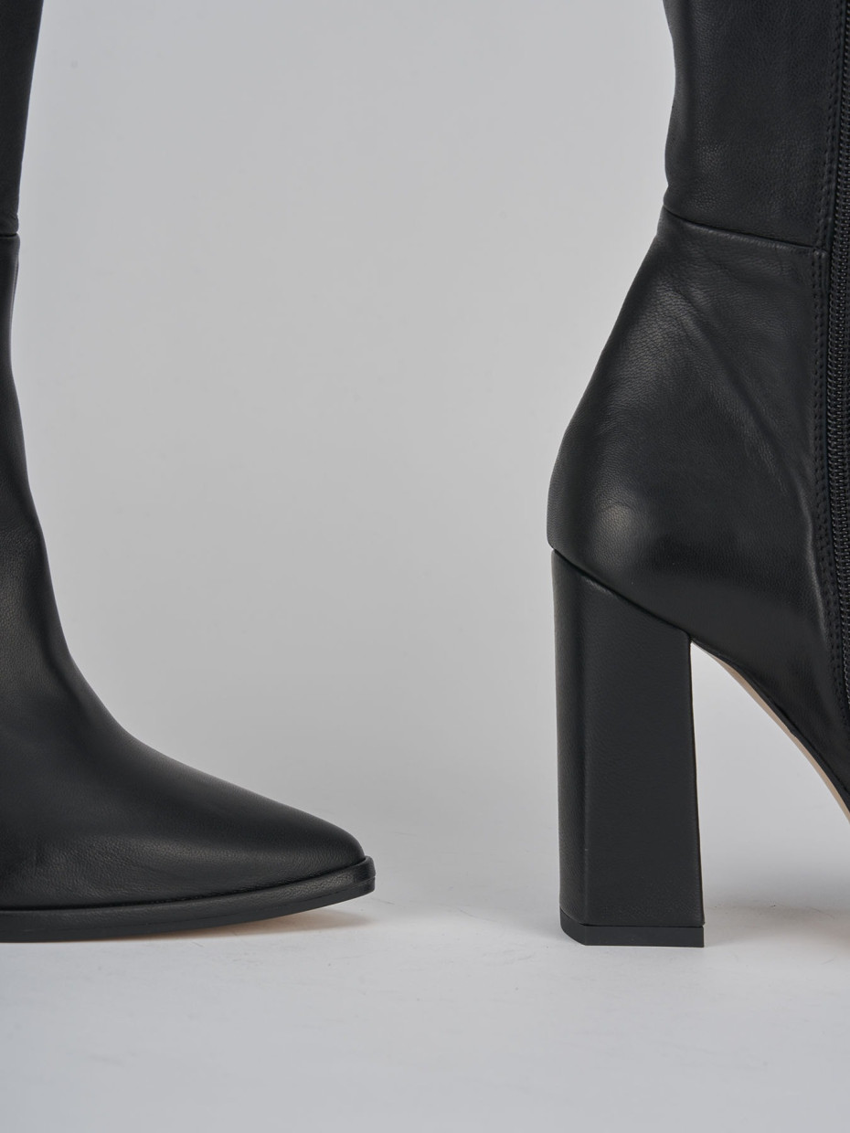 Botas de tacón alto tacón 9 cm negro cuero