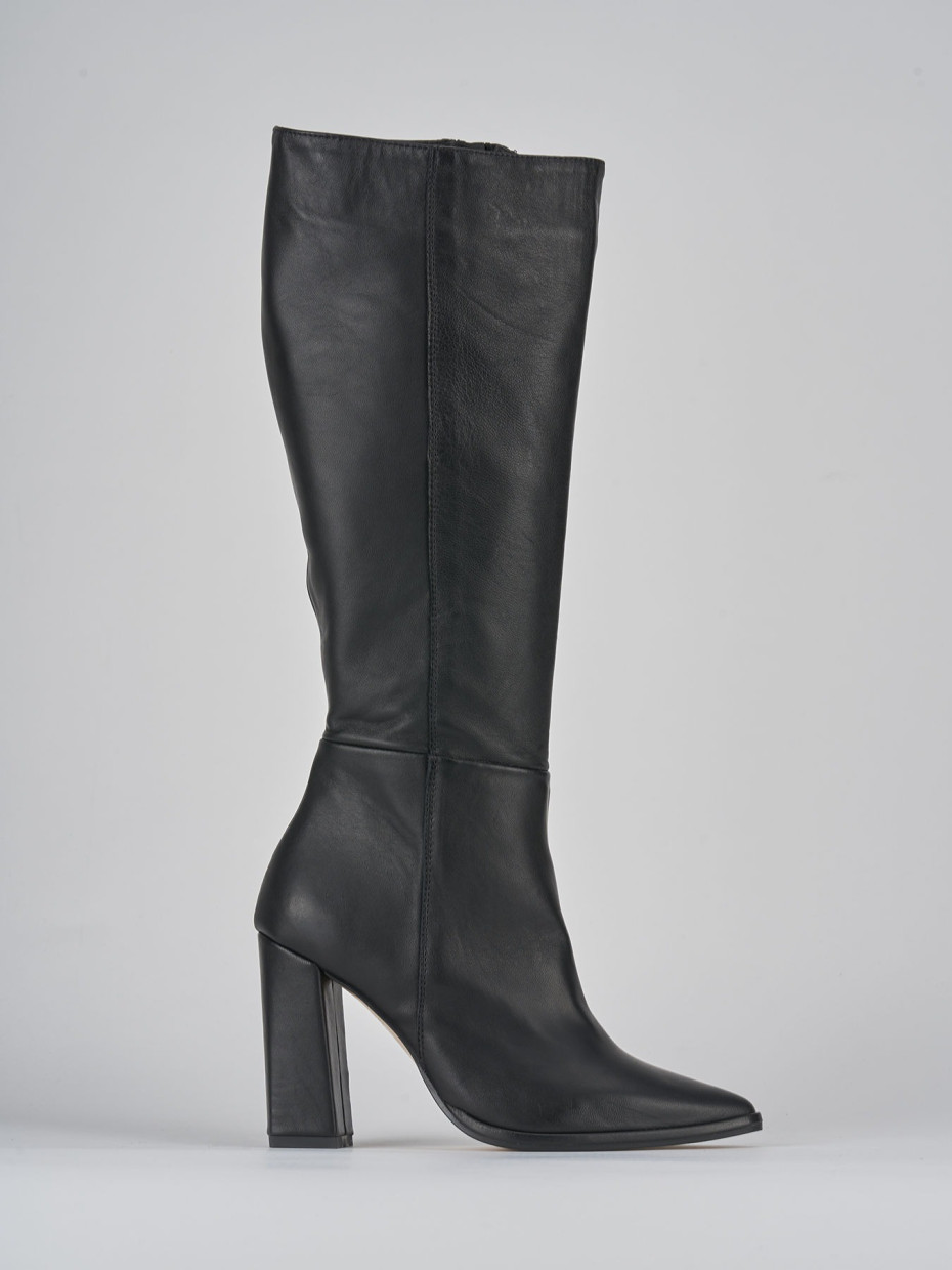 Botas de tacón alto tacón 9 cm negro cuero