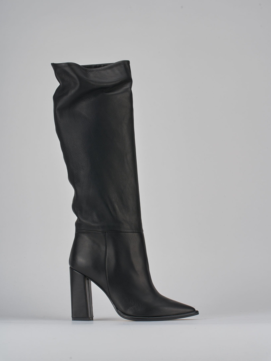 Botas de tacón alto tacón 9 cm negro cuero