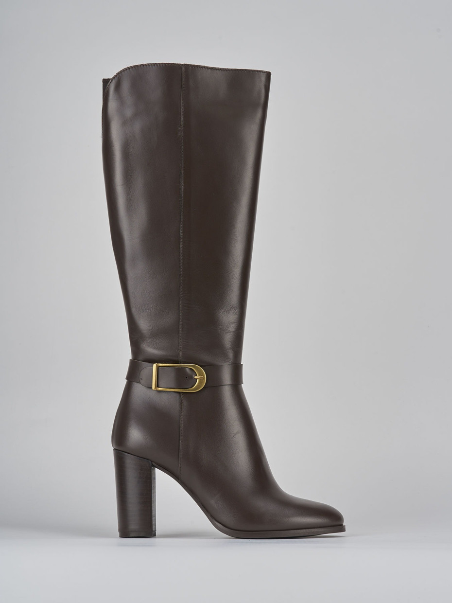 Botas de tacón alto tacón 8 cm marrón oscuro cuero