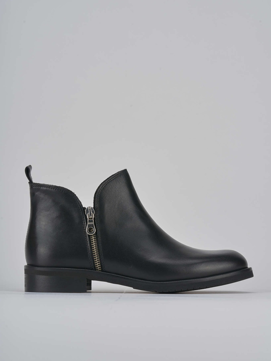 Botines de tacón bajo tacón 1 cm negro cuero