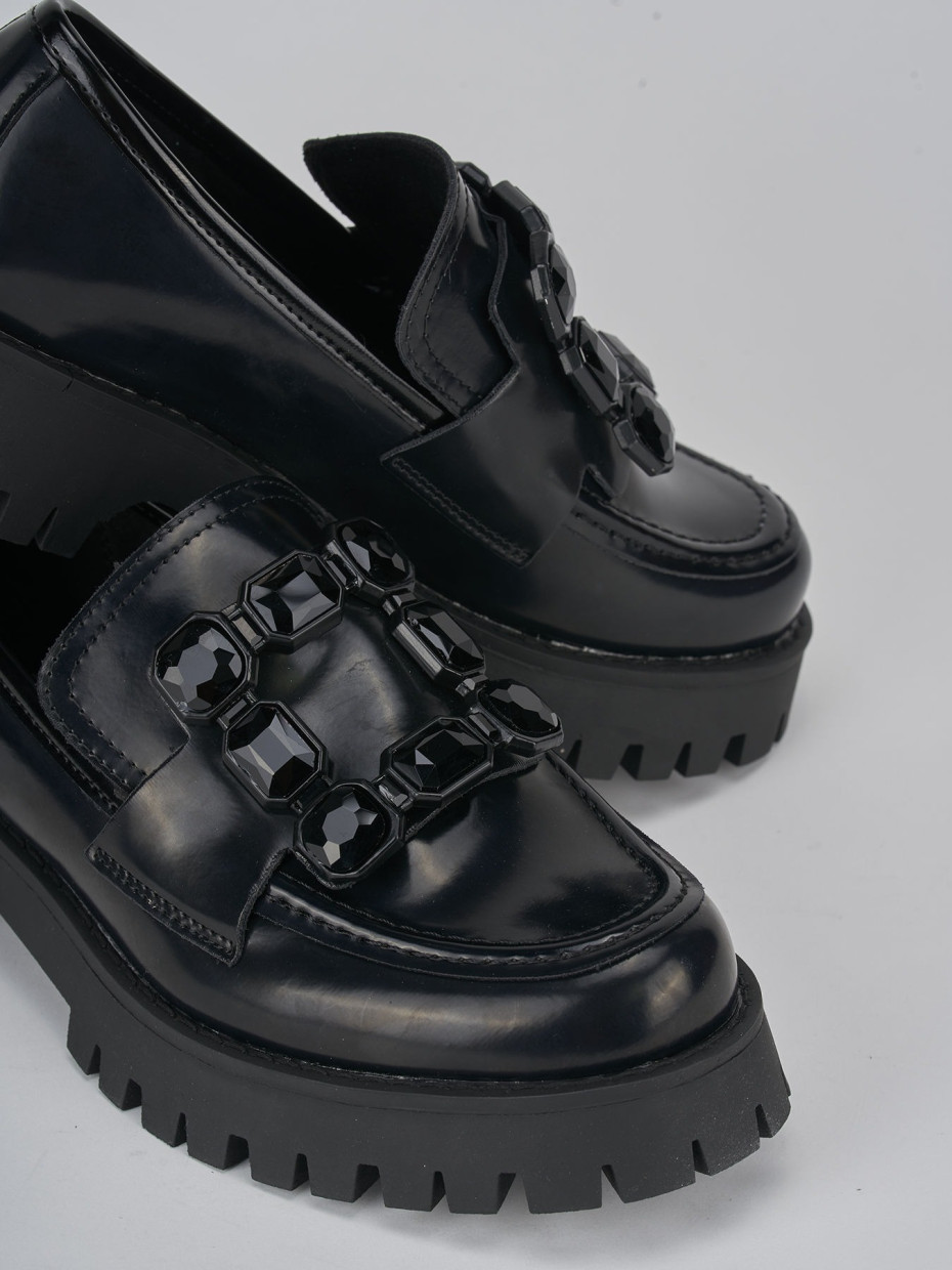 Mocasines tacón 3 cm negro cuero