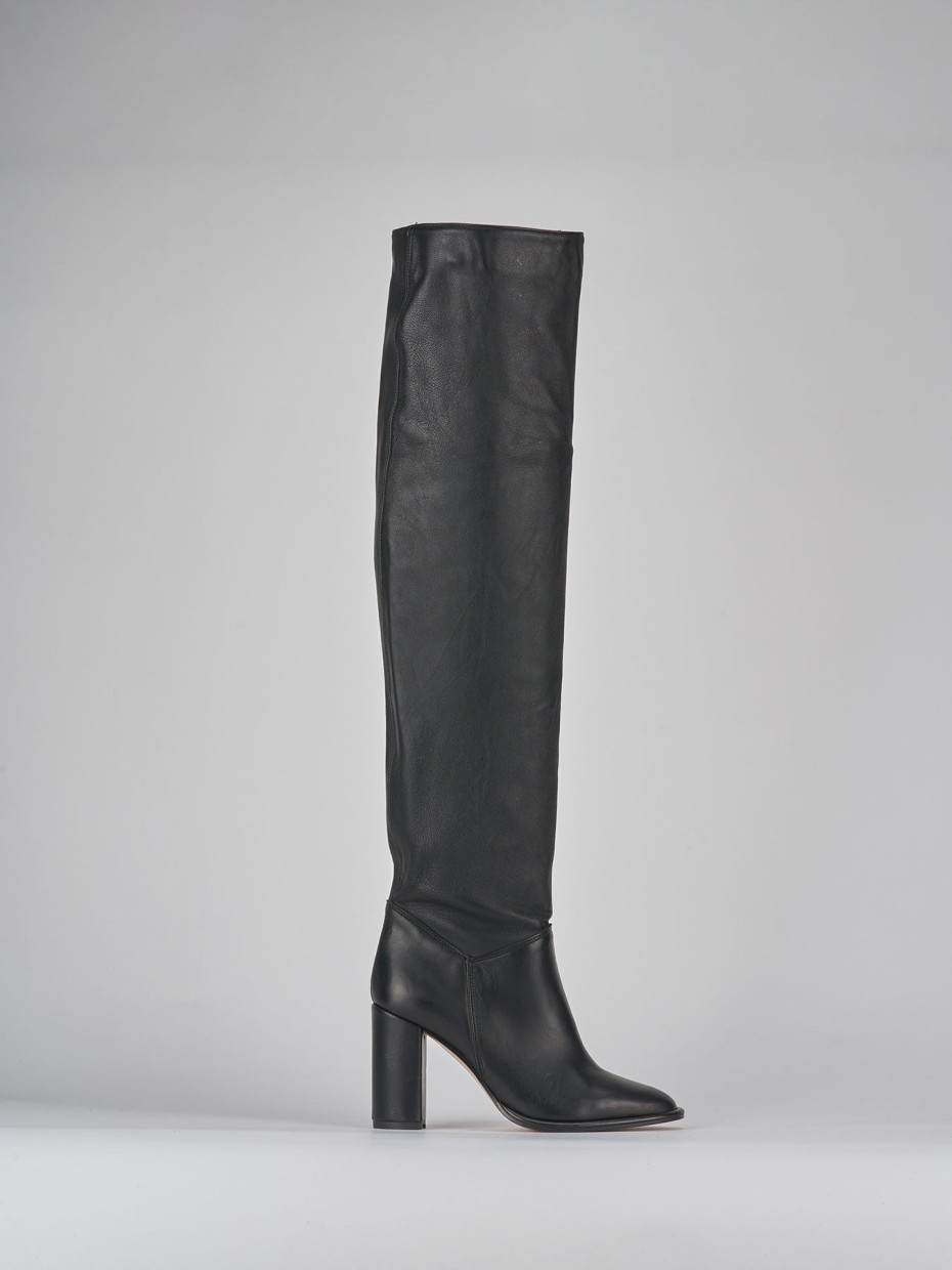 Botas de tacón alto tacón 8 cm negro cuero