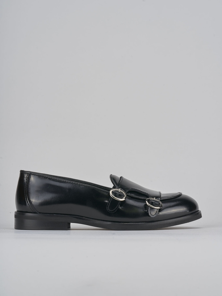 Loafers heel 1 cm black leather