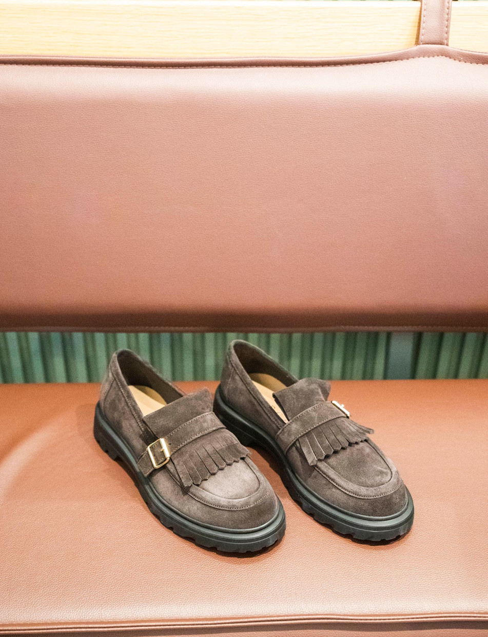 Mocasines tacón 3 cm marrón oscuro ante