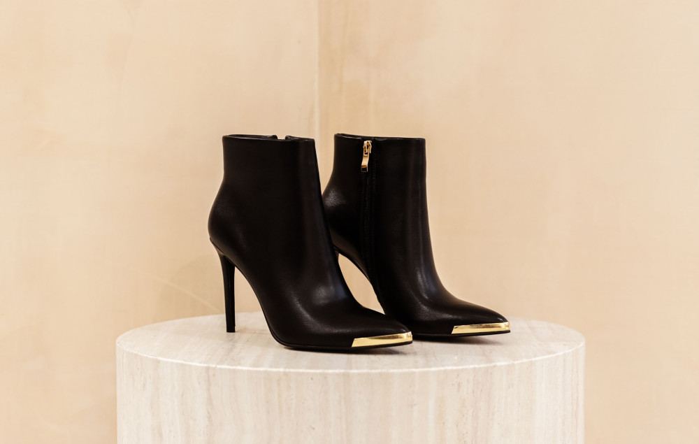 Botines de tacón alto tacón 7 cm negro cuero