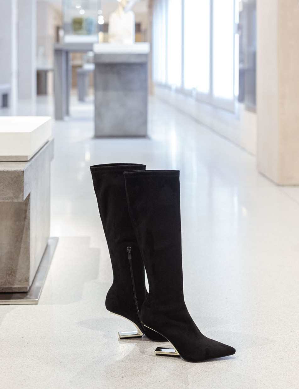 Botas de tacón alto tacón 7 cm negro ante
