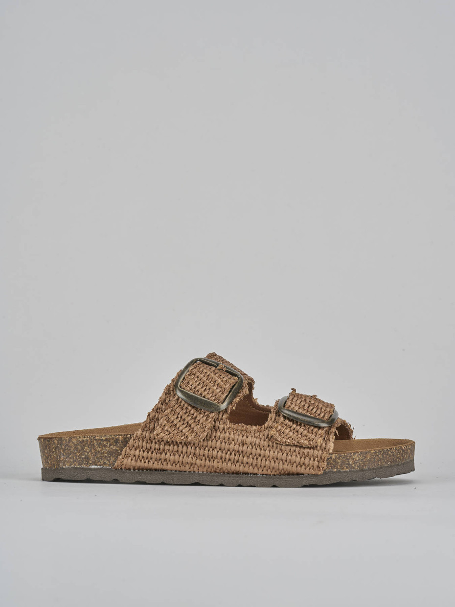 Mules tacón 1 cm marrón tejido