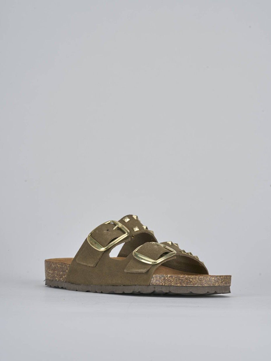 Mules tacón 1 cm verde ante