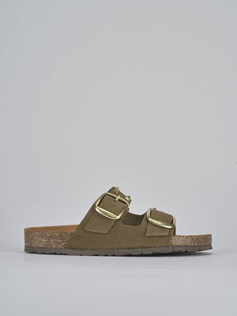 Mules tacón 1 cm verde ante