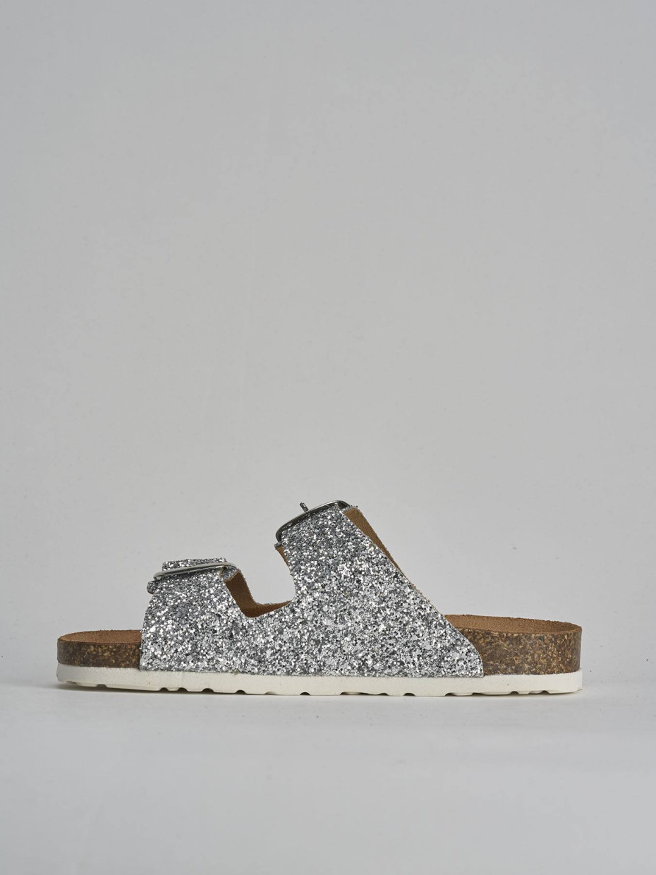 Mules tacón 1 cm plata glitter