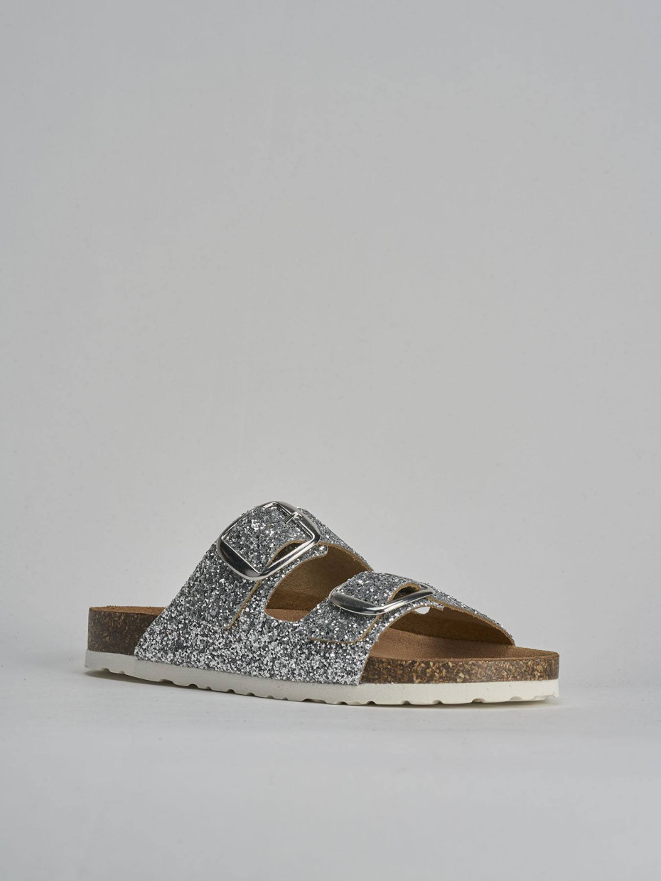 Mules tacón 1 cm plata glitter