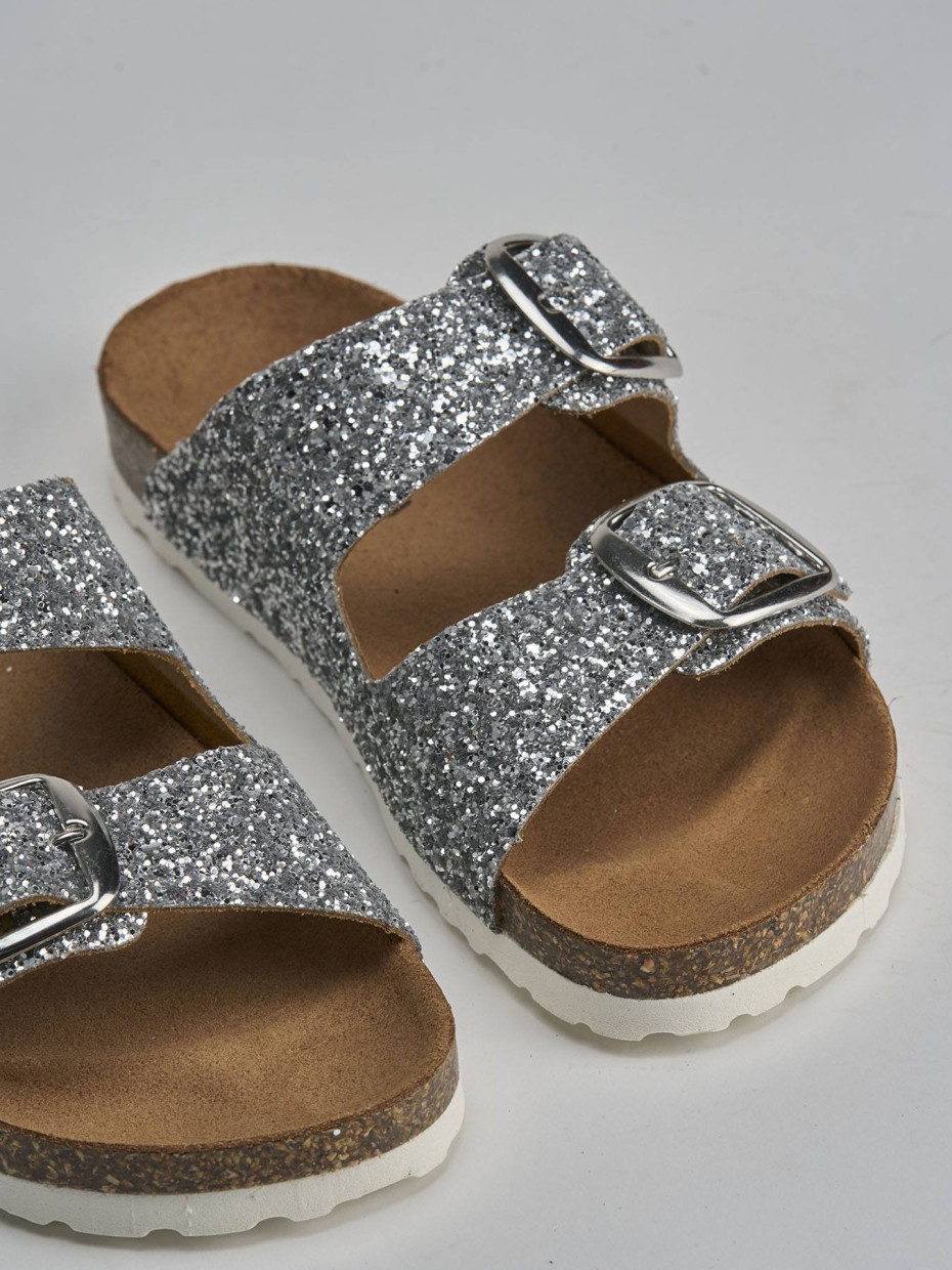 Mules tacón 1 cm plata glitter