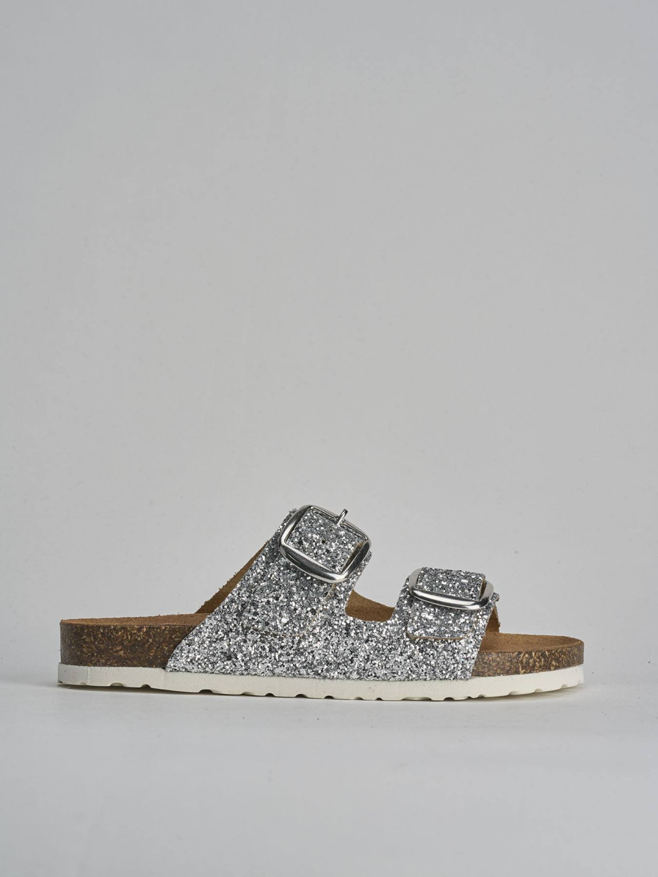 Mules tacón 1 cm plata glitter