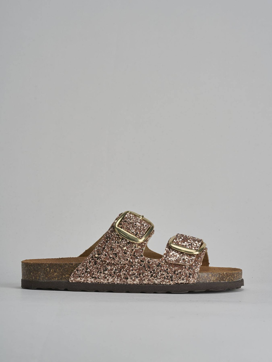 Mules tacón 1 cm rosa glitter