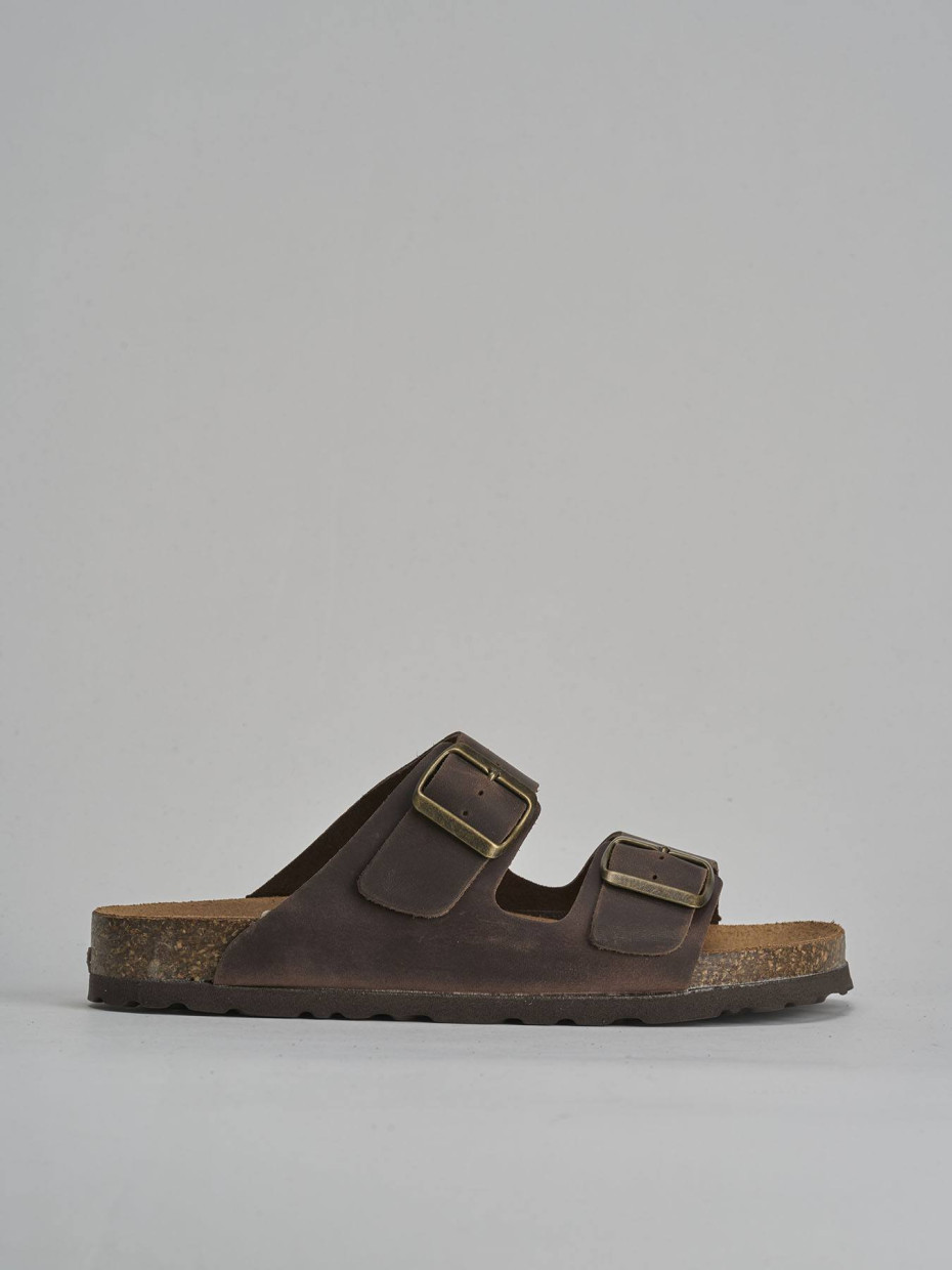 Mules tacón 1 cm marrón oscuro nobuk
