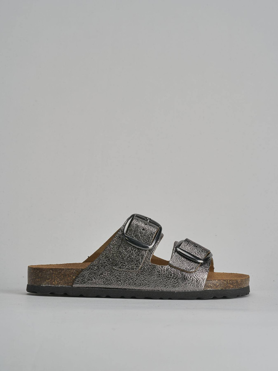 Mules tacón 1 cm plata cuero