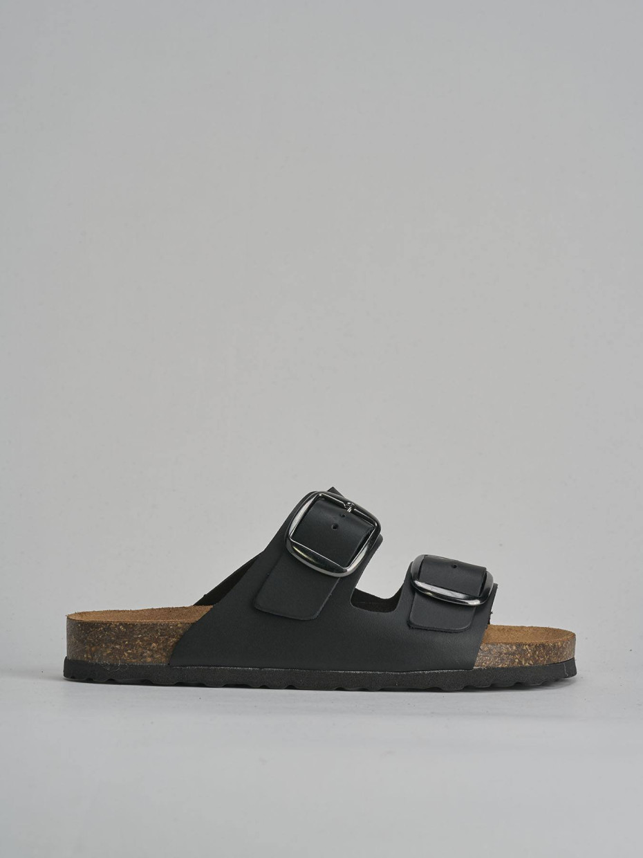 Mules tacón 1 cm negro cuero