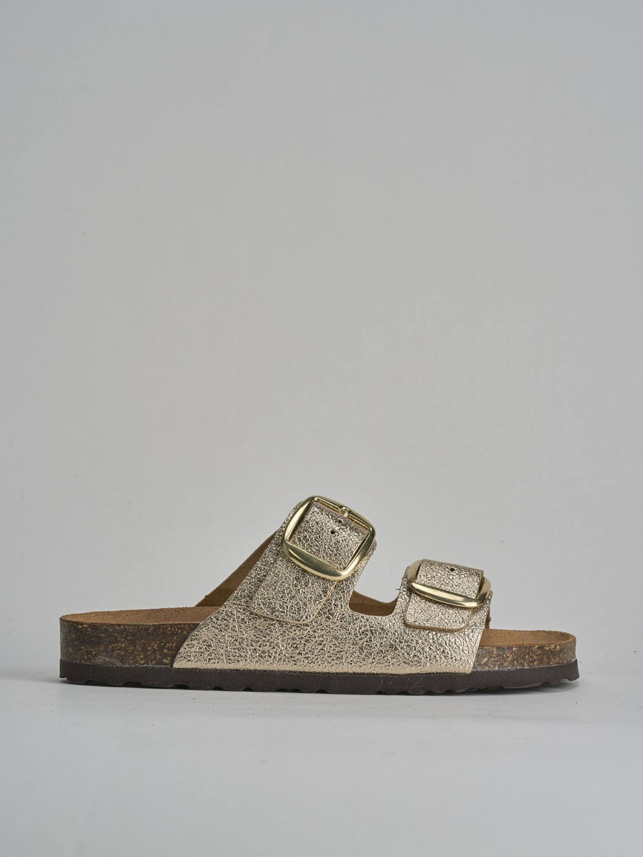 Mules tacón 1 cm oro cuero