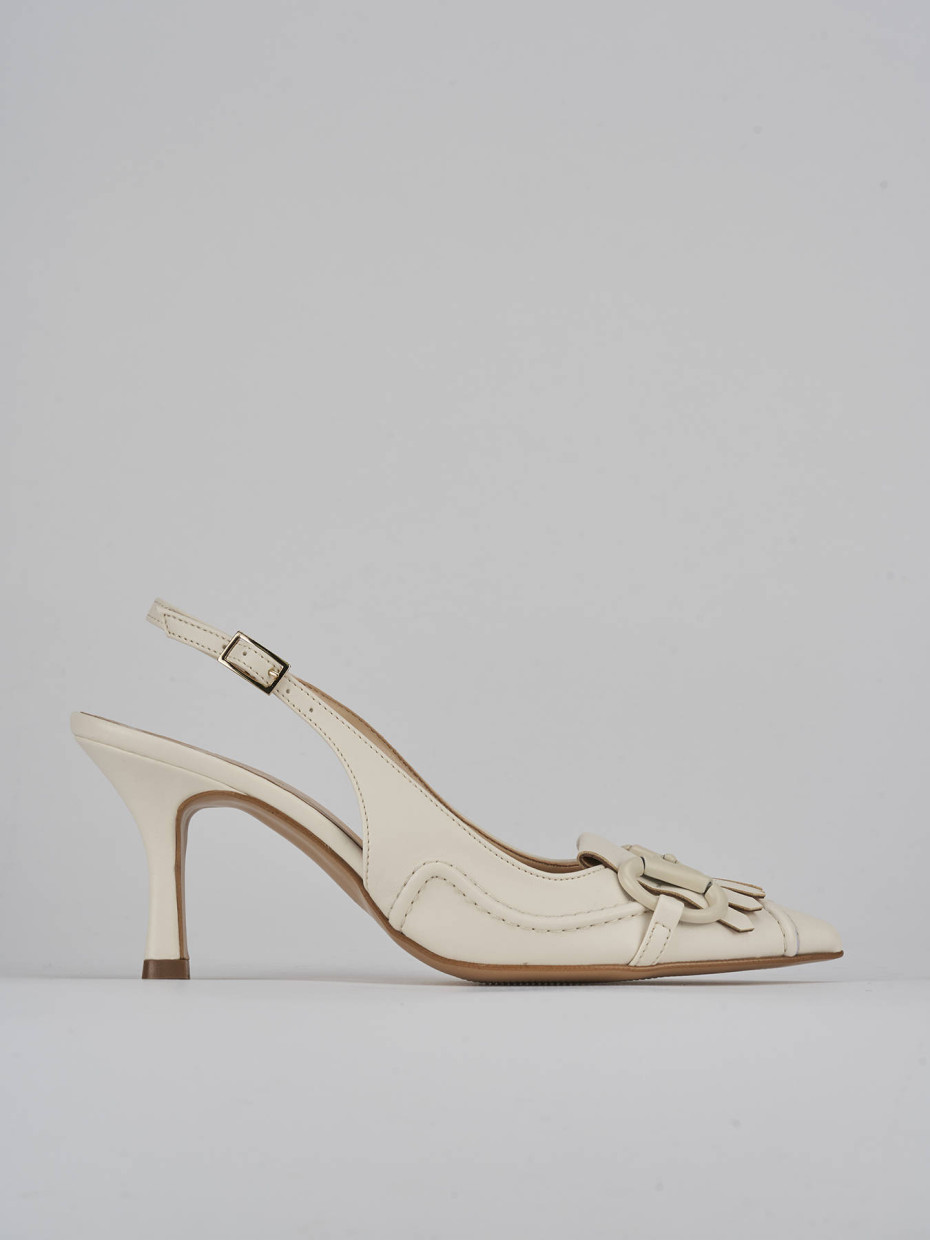 Salones destalonados tacón 7 cm blanco cuero