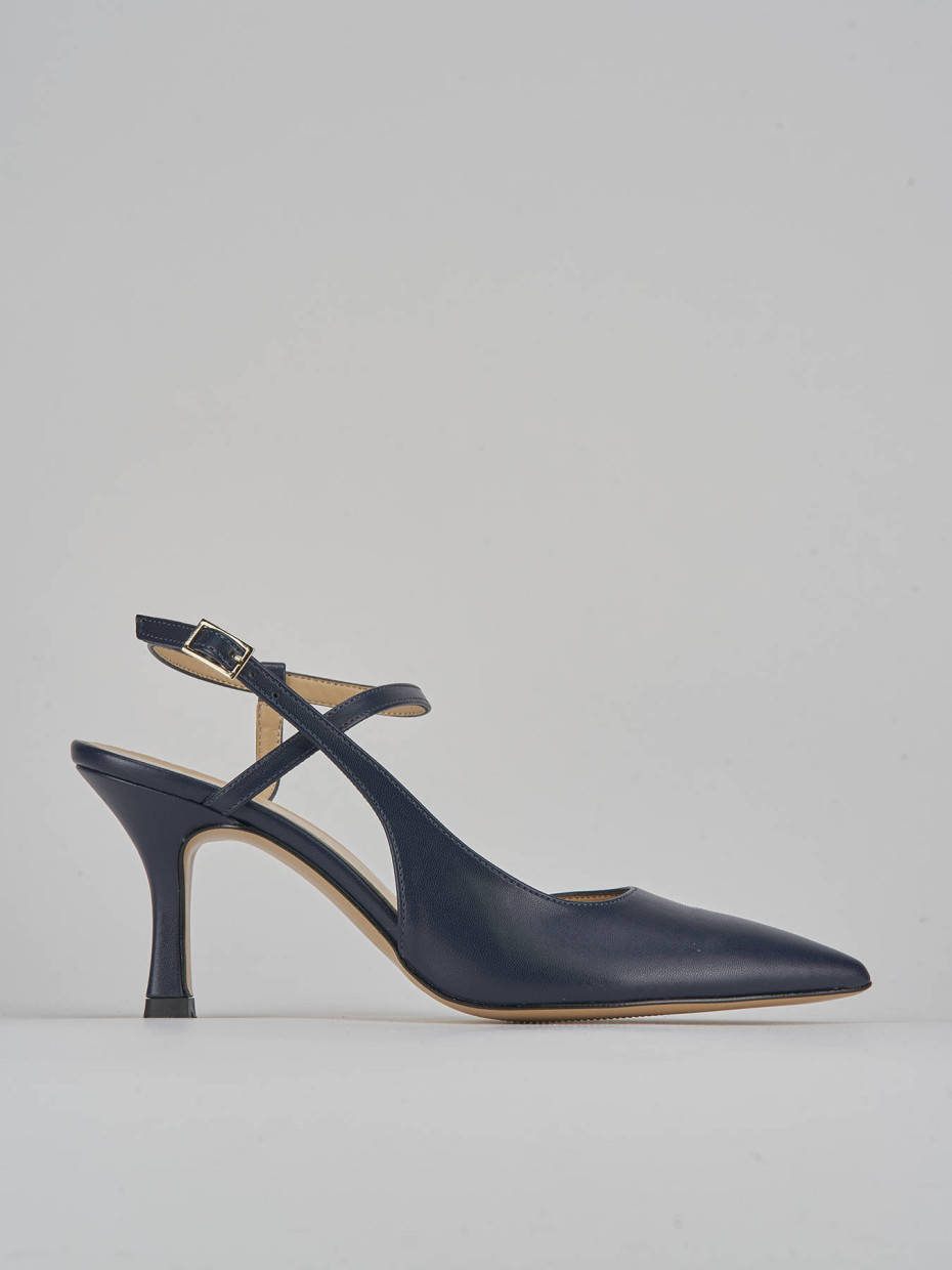 Slingback tacón 7 cm azul cuero