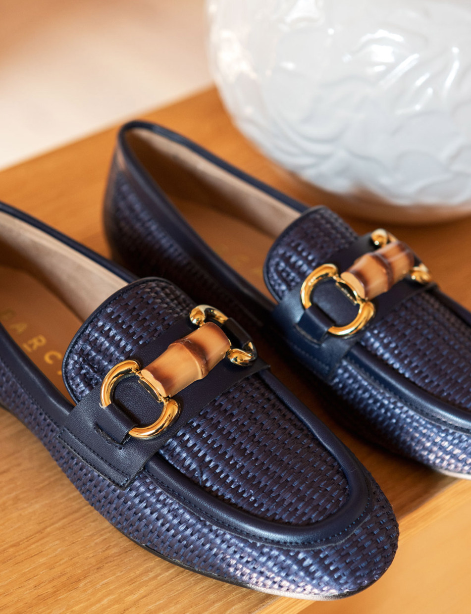 Mocasines tacón 1 cm azul cuero