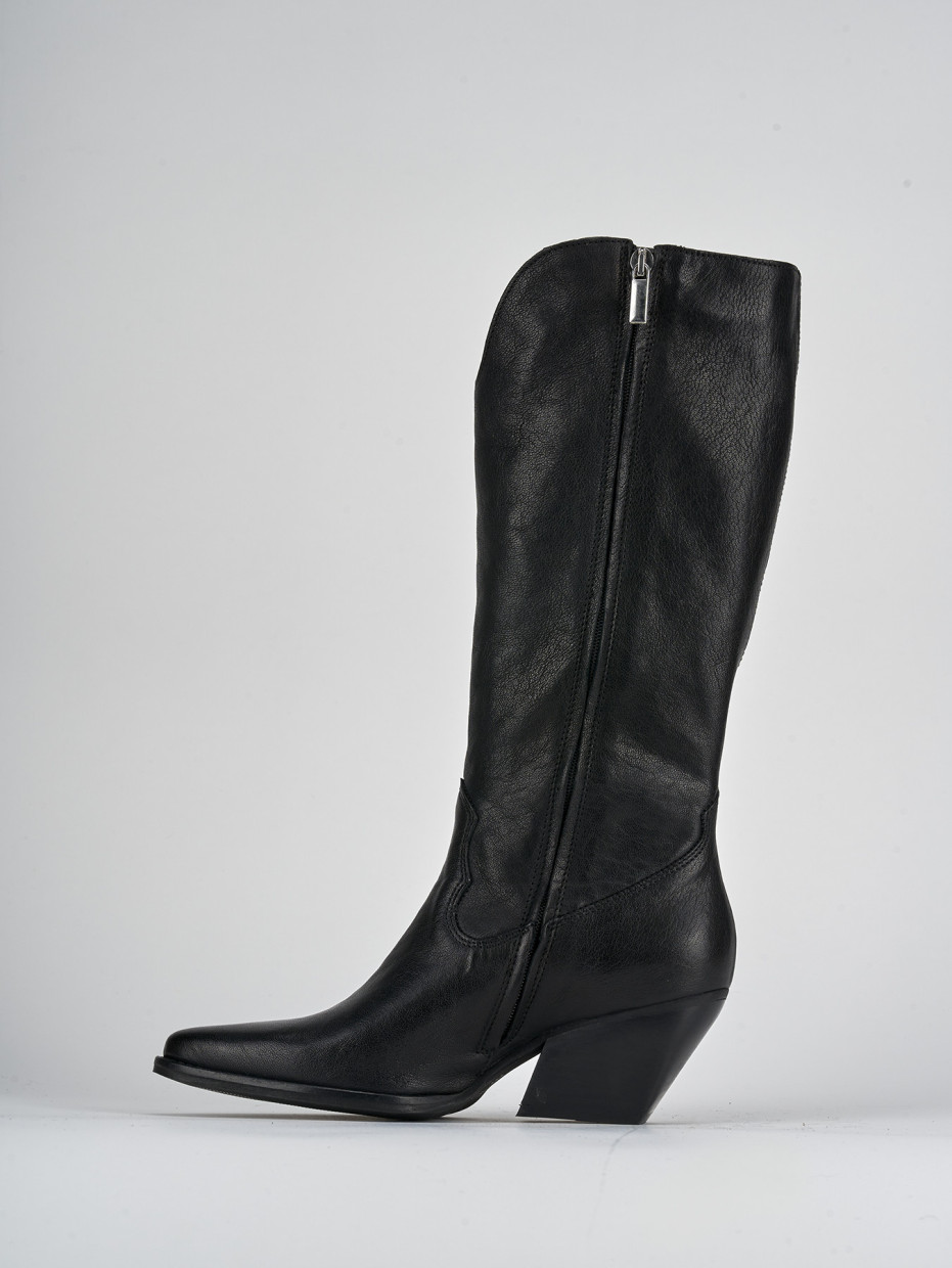 High heel boots heel 7 cm black leather