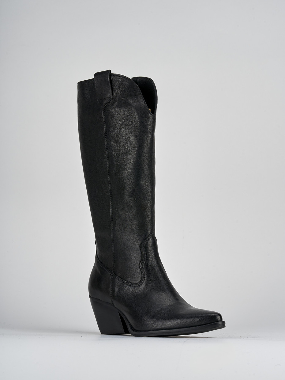 High heel boots heel 7 cm black leather