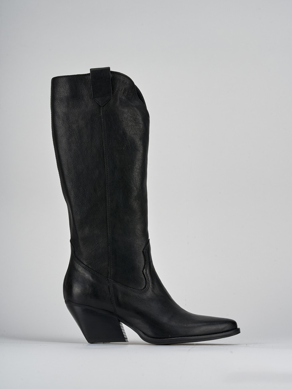 High heel boots heel 7 cm black leather