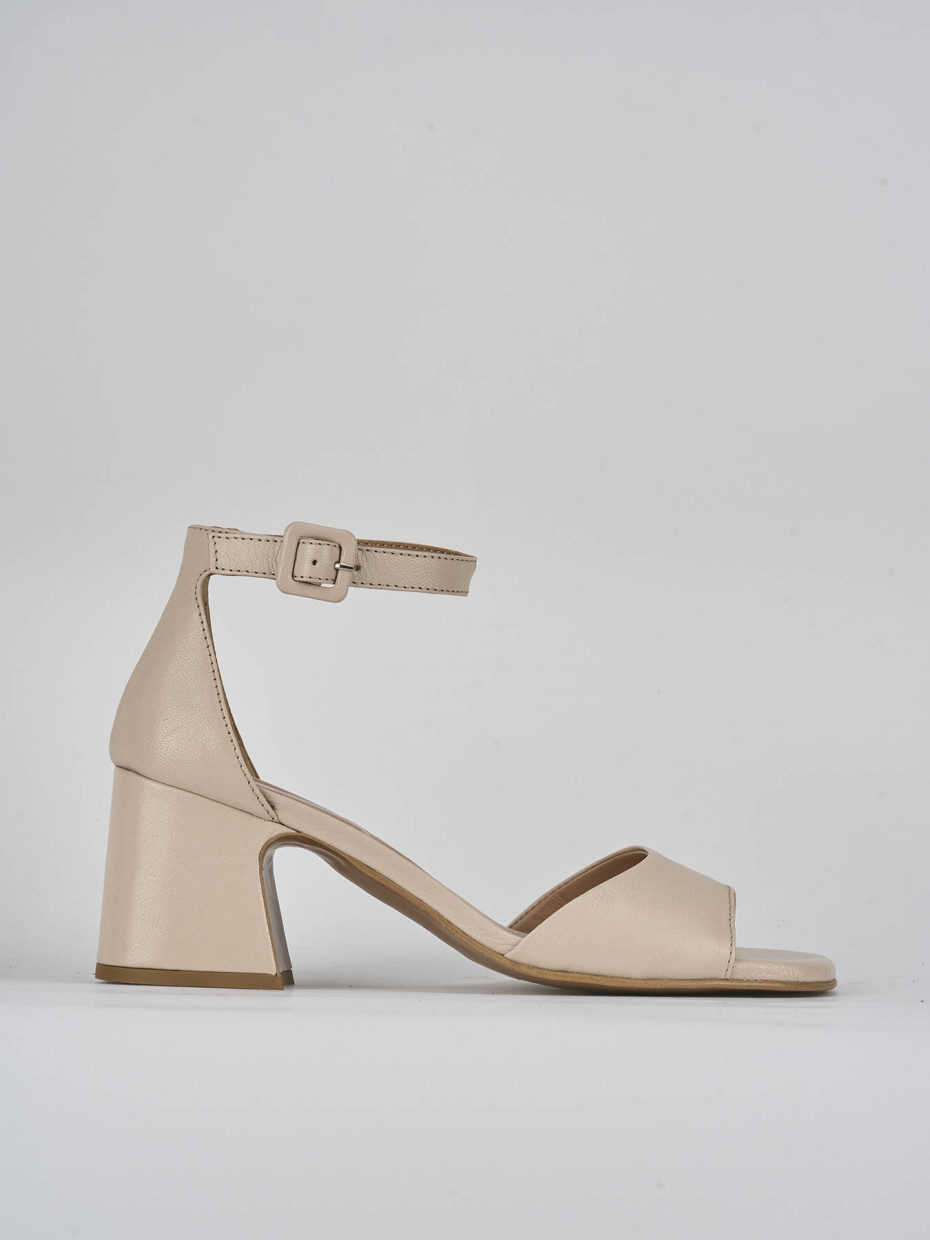 Sandalias de tacón alto tacón 7 cm beis cuero