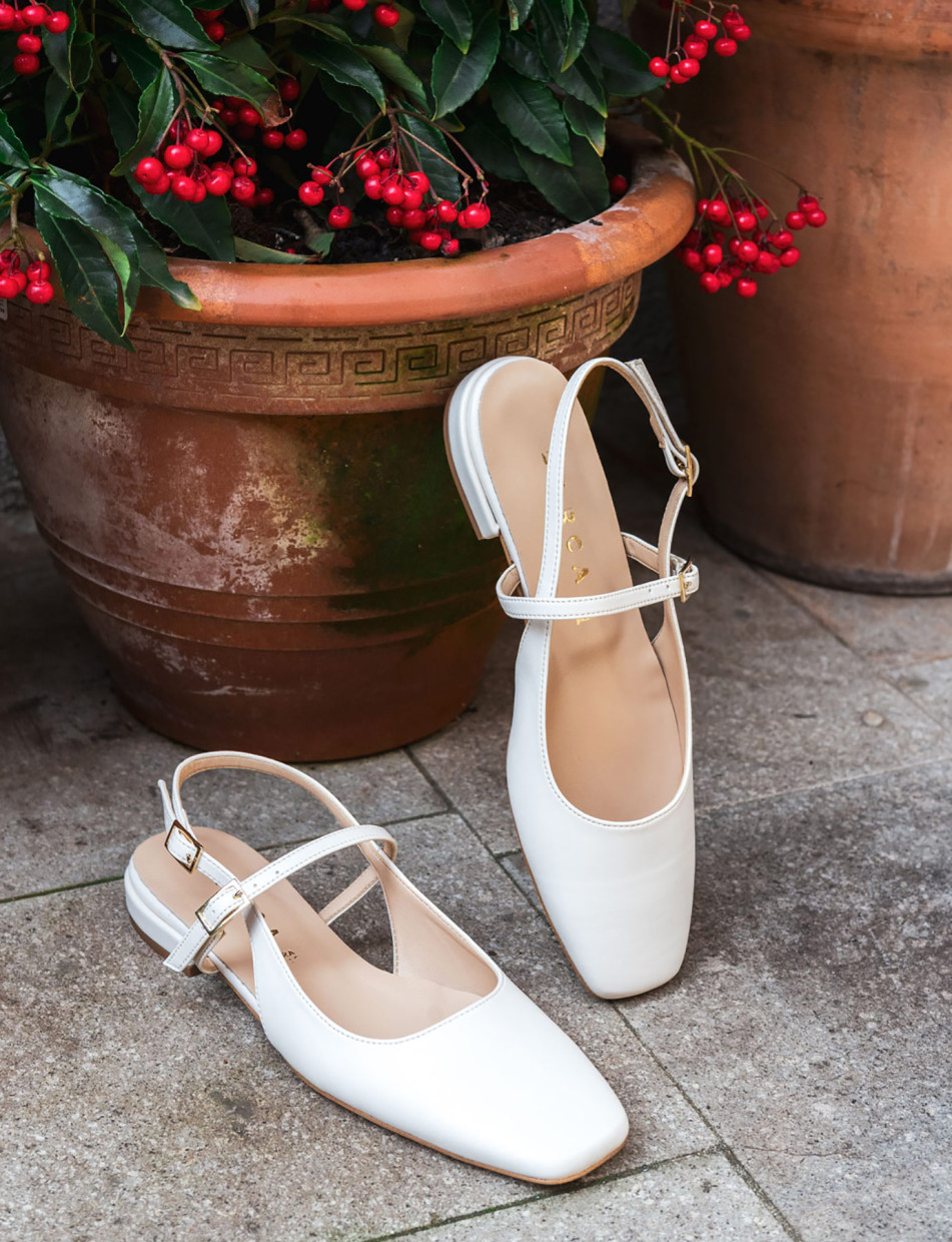 Bailarinas tacón 1 cm blanco cuero
