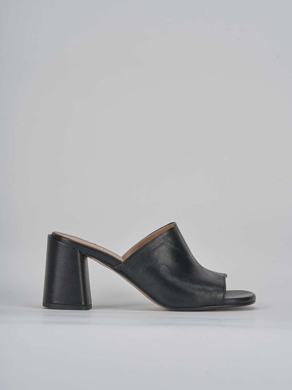 Mules tacón 7 cm negro cuero