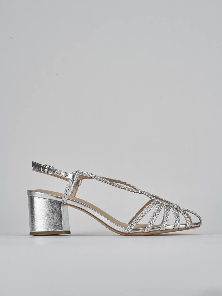 Sandalias de tacón alto tacón 5 cm plata cuero