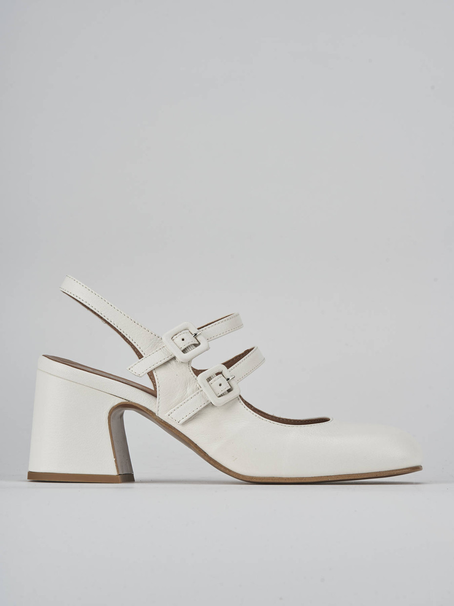 Salones destalonados tacón 5 cm blanco cuero
