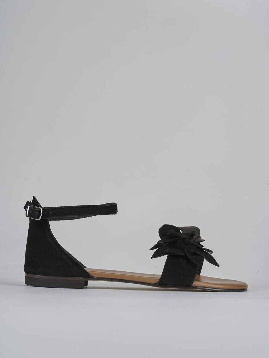 Sandalias de tacón bajo tacón 1 cm negro ante