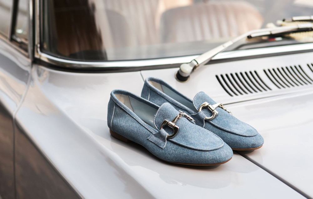 Mocasines tacón 1 cm jeans ante