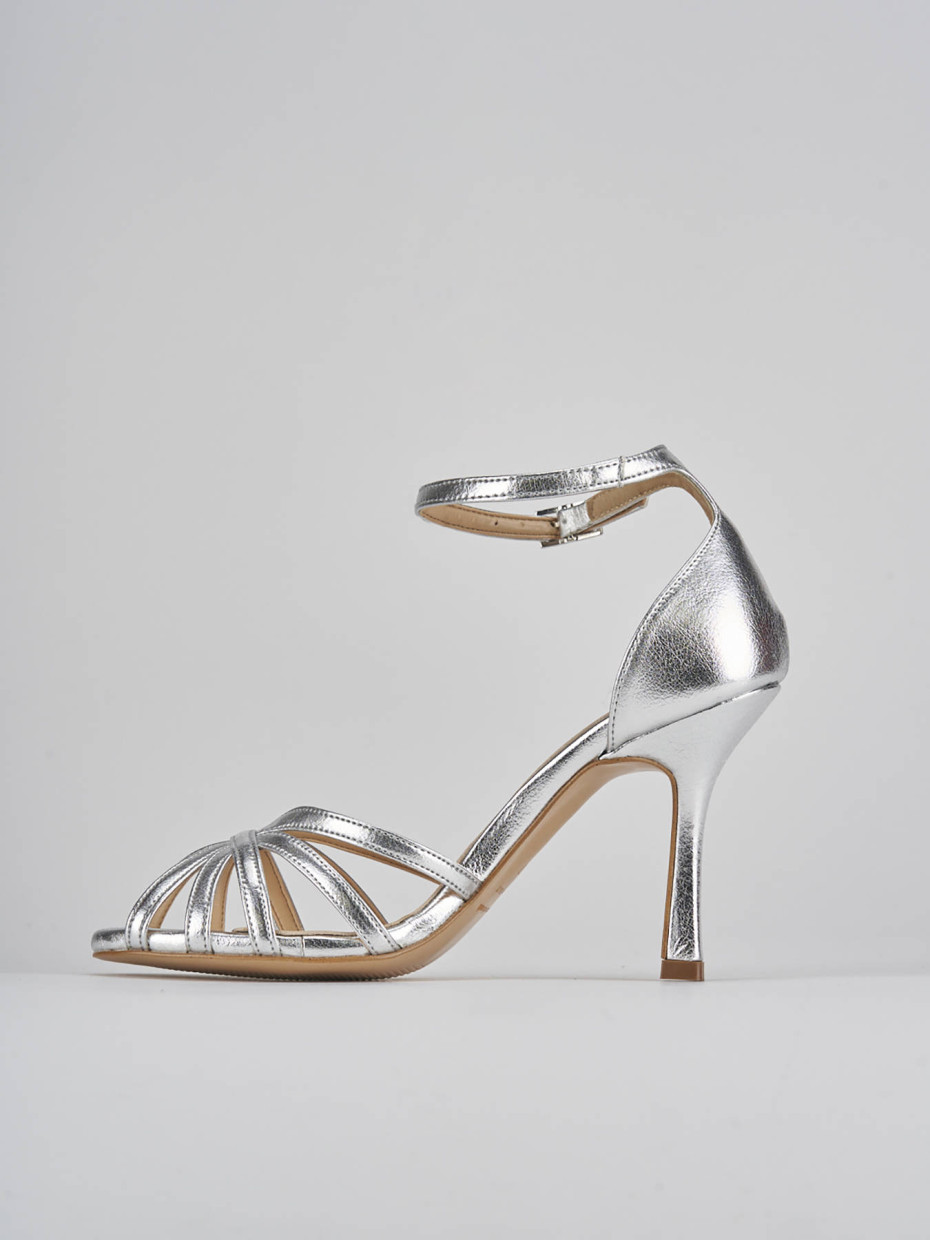 Sandalias de tacón alto tacón 9 cm plata cuero