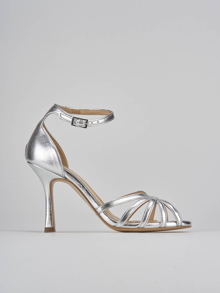 Sandalias de tacón alto tacón 9 cm plata cuero