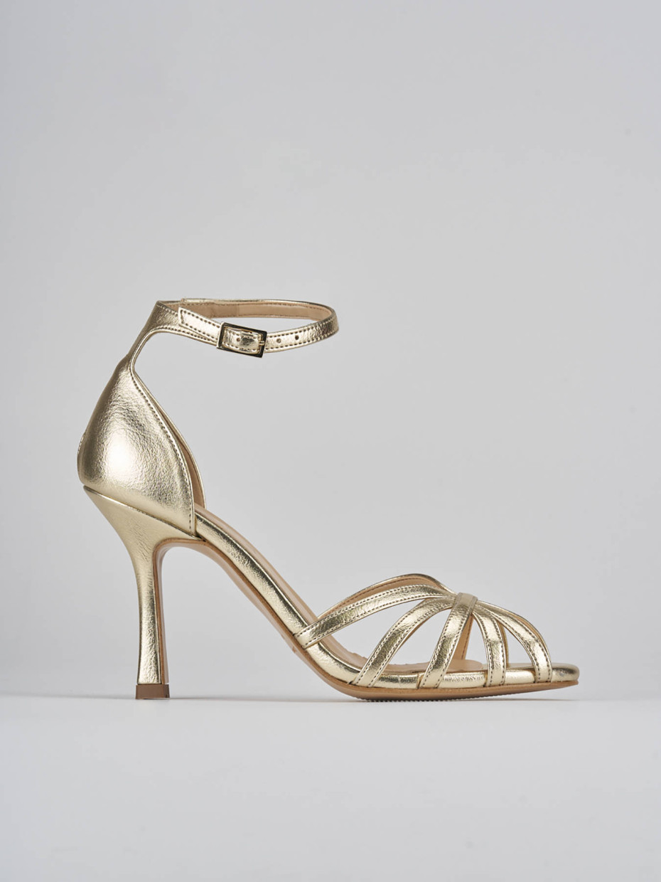 Sandalias de tacón alto tacón 9 cm oro cuero