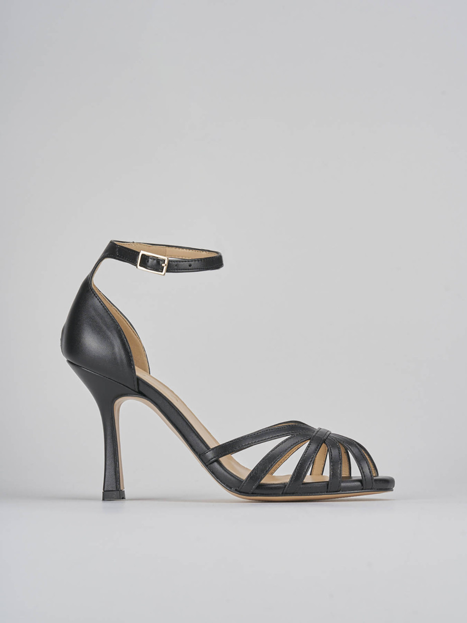Sandalias de tacón alto tacón 9 cm negro cuero