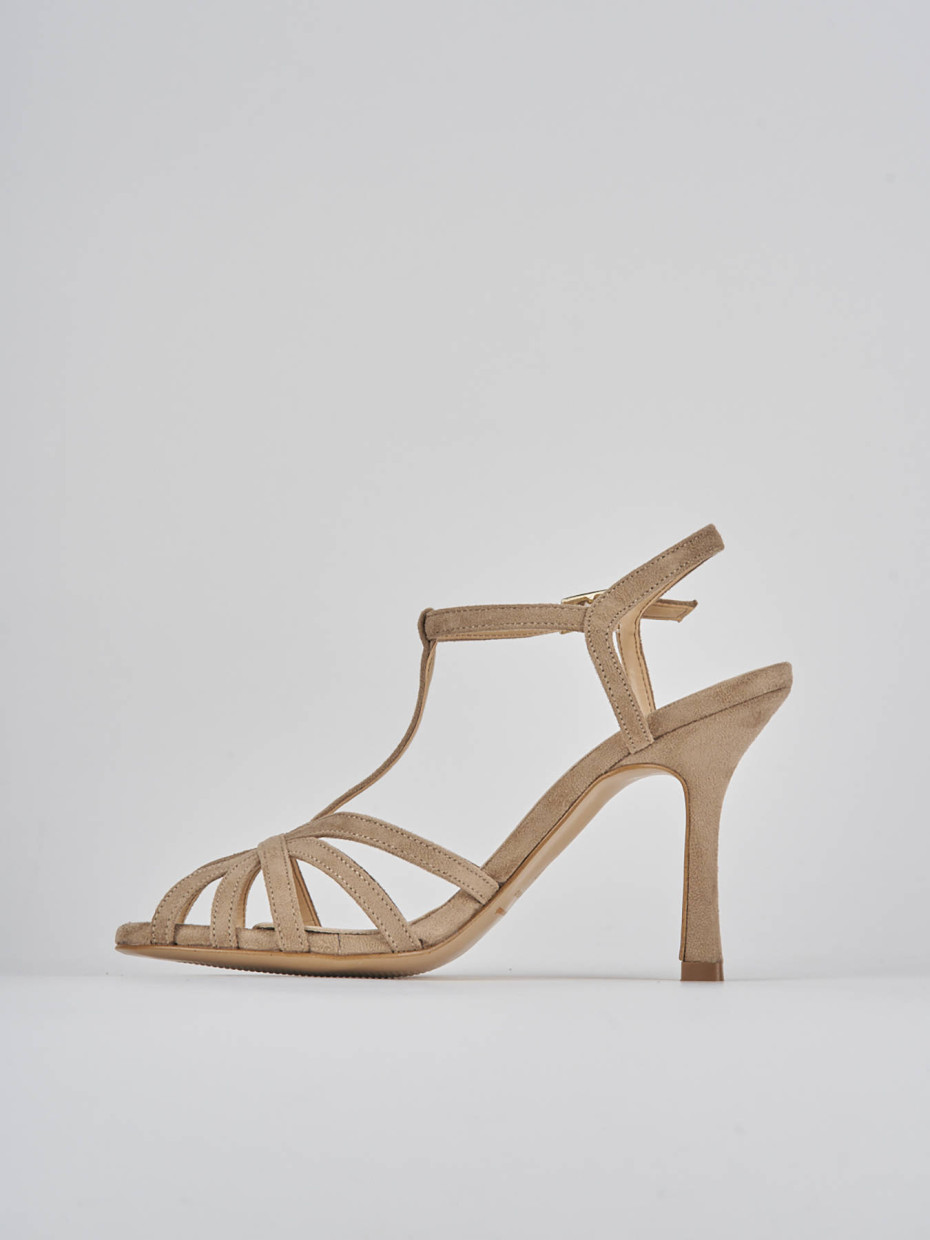 Sandalias de tacón alto tacón 8 cm beis ante