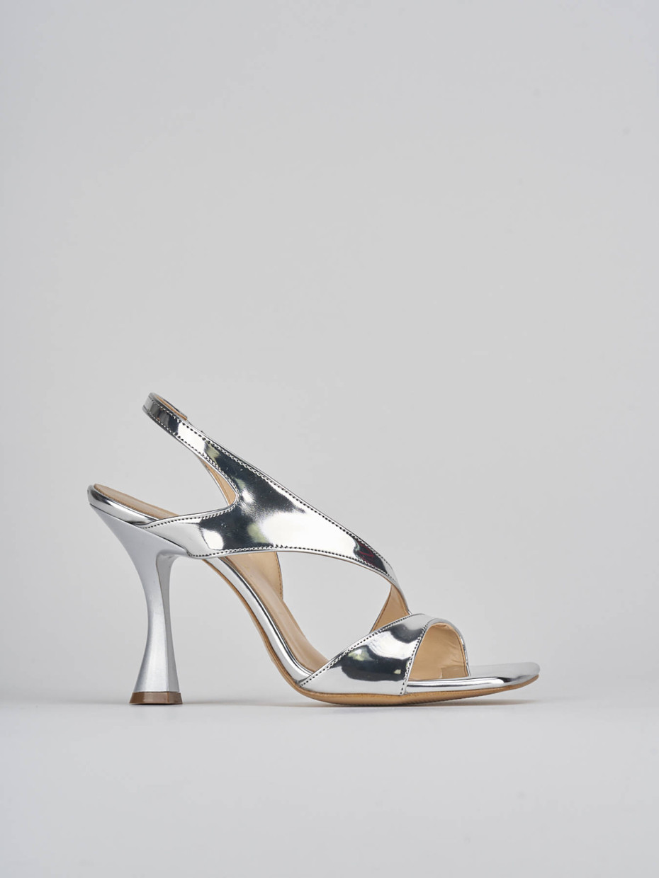 Sandalias de tacón alto tacón 9 cm plata cuero