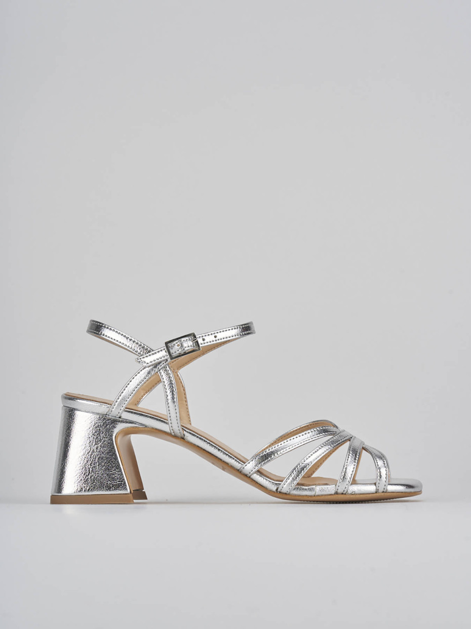 Sandalias de tacón alto tacón 6 cm plata cuero